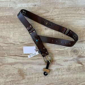 Linea Pelle Leather Belt with Gold and Turquoise Accents